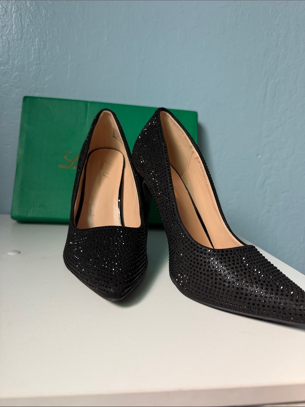Lauren Lorraine Black Crystal-Embellished Pointed-Toe Heels